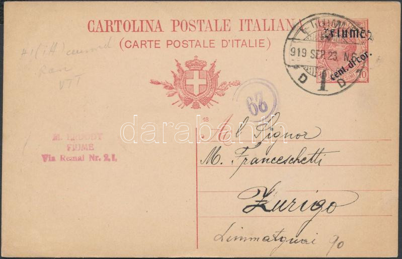 Lot 6598 - Fiume philately and postal history world - fiume - Darabanth Co Ltd Stamps, Coins and Postcards Mail Auction #284 Lot 6598 - Fiume philately and postal history world - fiume - Darabanth Co Ltd Stamps, Coins and Postcards Mail Auction #284