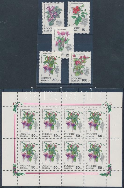 Houseplants set + minisheet (2 stock cards), Szobanövények sor + kisív (2 stecklap)