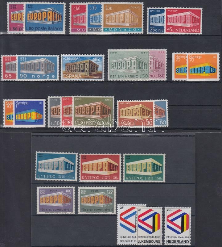 Europa CEPT 48 stamps on 3 stock cards, Europa CEPT 48 db bélyeg 3 db stecklapon