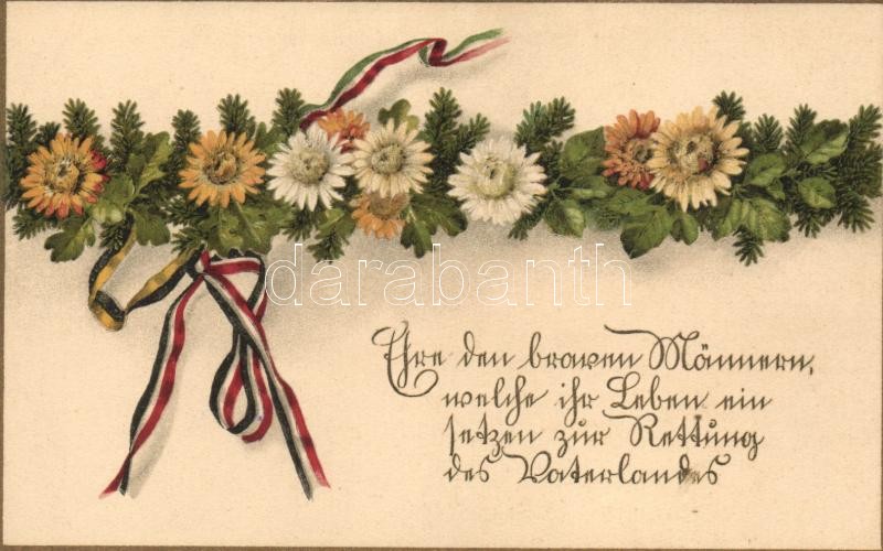 Osztrák-magyar és német szalagok virágokkal, litho, Austro-Hungarian and German ribbons with flowers litho
