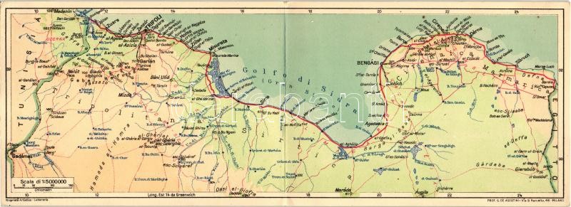 Misrata, Misurata; Albergo / hotel, Italian North Africa, colonial map; folding card