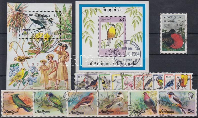 1984-1985 Birds 17 stamps + 2 block, 1984-1985 Madár motívum 17 db bélyeg + 2 db blokk, közte elsőnapi bélygzéssel