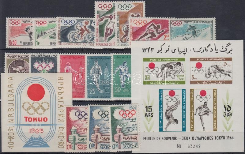 1960+1964 Olimpia motívum 3 klf sor + 2 klf vágott blokk, 1960+1964 Olympics 3 diff sets + 2 diff imperf blocks