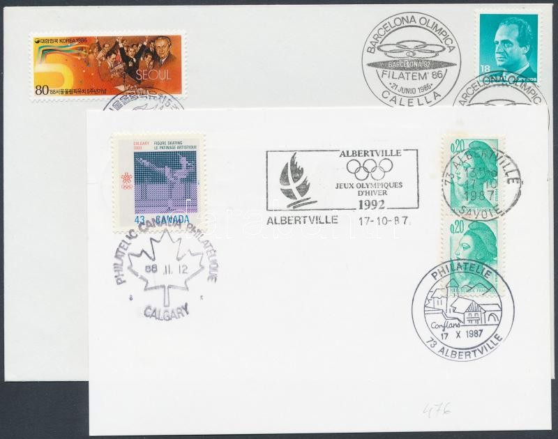 1985-1986 Olimpia alkalmi bélyegzésű boríték és levelezőlap, 1985-1986 Olympics cover with casual cancellation