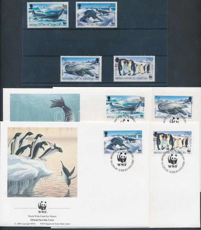 WWF Seals and penguins 4 values + 4 FDC, WWF Fókák és pingvinek 4 érték + 4 FDC