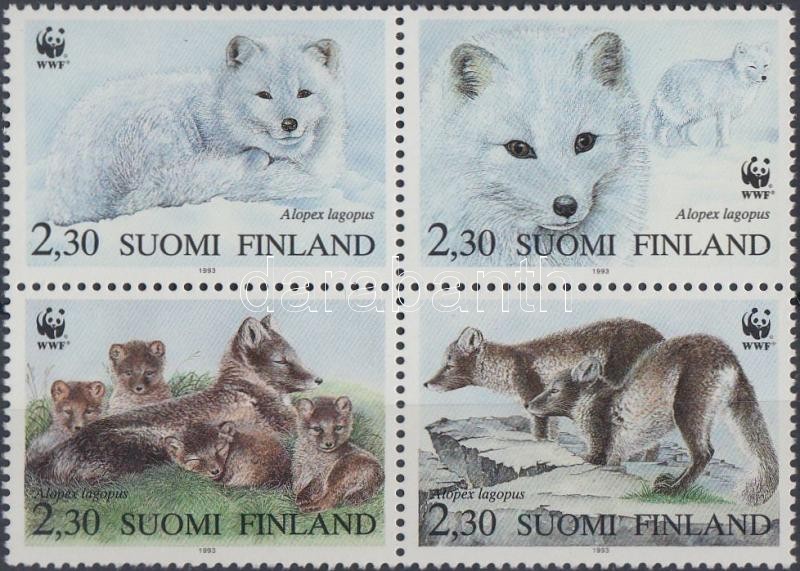 WWF Sarki róka négyestömb + 4 FDC-n, WWF Arctic fox block of 4 + 4 FDC