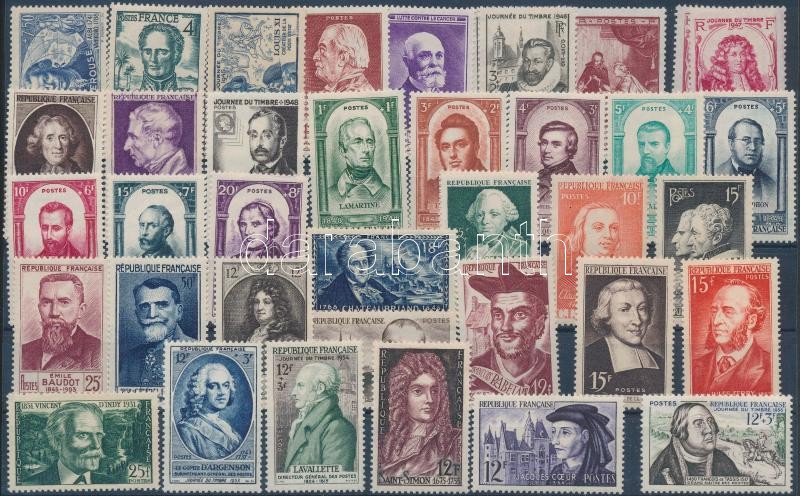 Franciaország 1942-1956 Híres emberek motívum 39 db bélyeg, közte néhány postatiszta, France 1942-1956 Famous people 39 stamps