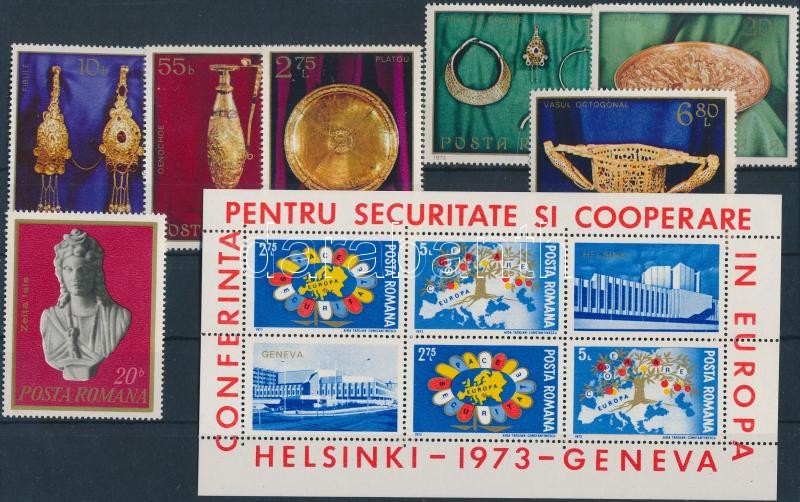 1973-1975 4 sets + 1 minisheet + 6 stamps, 1973-1975 4 sor + 1 kisív + 6 önálló érték 3 db stecklapon