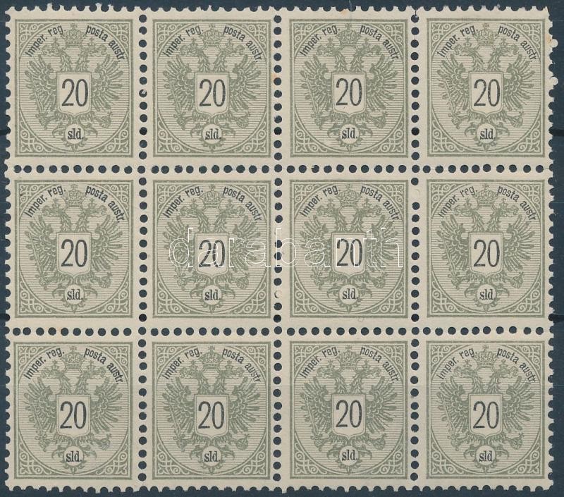 block of 12, 3 stamps with watermark, 12-es tömb, 3 vízjeles bélyeggel