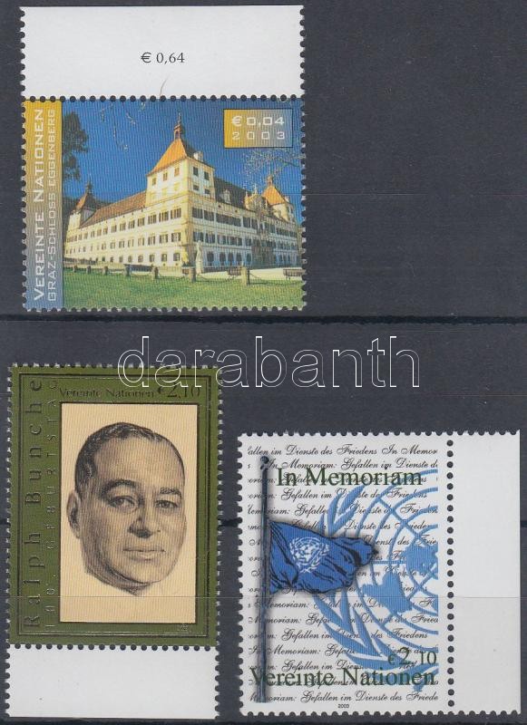 Ralph Bunche 100. születésnapja + 2 klf forgalmi ívszéli bélyeg, 100th birthday of Ralph Bunche + 2 diff. margin definitive stamps