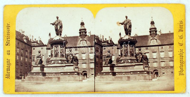 cca 1880 Vienna stereo photo, cca 1880 Bécs Marcus Eurelius szobra sztereófotó