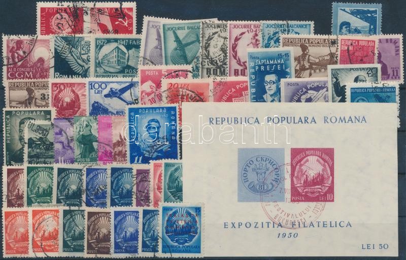 1947-1950 46 db bélyeg, közte sorok, vágott és szelvényes bélyegek + 1 db blokk, 1947-1950 46 stamps with sets + 1 block