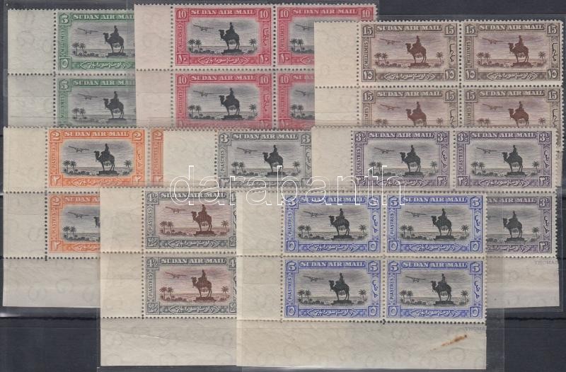 Air mail stamps 8 diff. corner blocks of 4, Légiposta bélyegek 8 klf ívsarki négyestömb