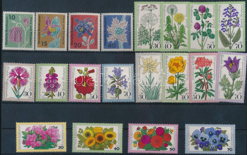 Philately, FRG, 1963-1977 Flowers 5 sets, 1963-1977 Virágok motívum 5 ...