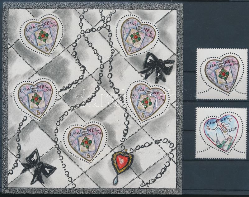 reeting stamps: Valentine's Day set + mini sheet, Üdvözlő bélyeg: Valentin nap sor + kisív