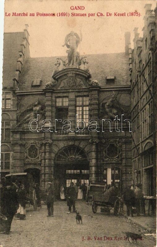 Ghent, Gent, Gand; Marche au Poissons, Statues par Ch. De Kesel / fich market, statues