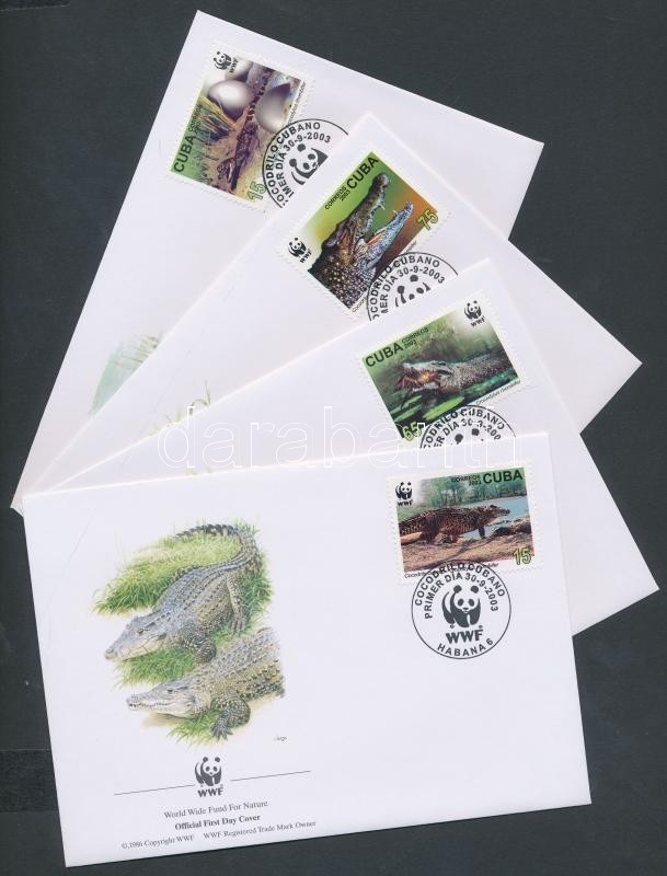 WWF Cuban crocodile set 4 FDC, WWF Rombuszkrokodil sor 4 FDC