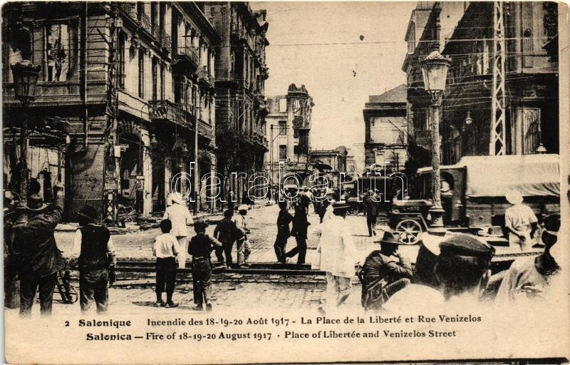 1917 Thessaloniki, Salonique, Salonica; Fire of 18-19 August. Place of Libertée and Venizelos Street
