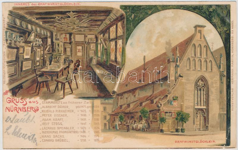 Nürnberg, Bratwurstglöcklein / restaurant interior, Hermann Martin No. 4553. litho