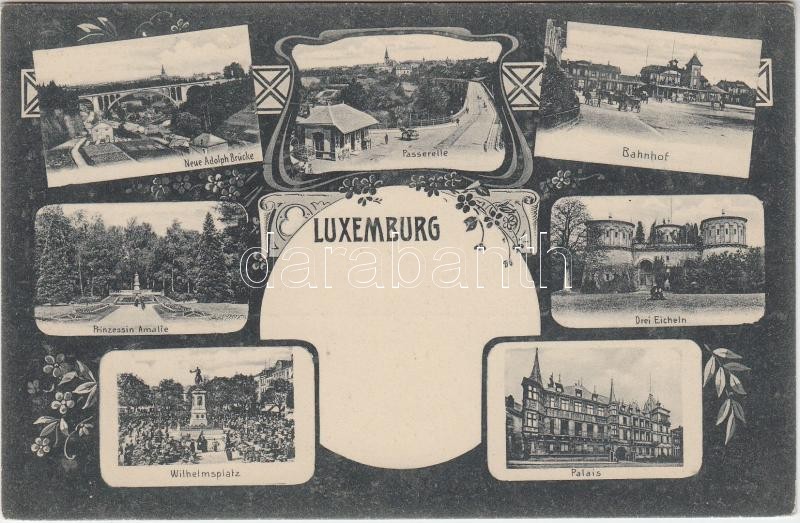 Luxembourg, Neue Adolph Brücke, Bahnhof, Palais, Wilhelmsplatz, Passerelle / bridge, railway station, palace, square, floral Art Nouveau
