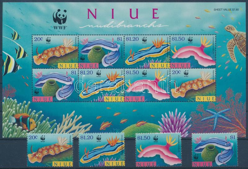 WWF Nudibranch set + block, WWF Csupaszkopoltyús csigák sor + blokk