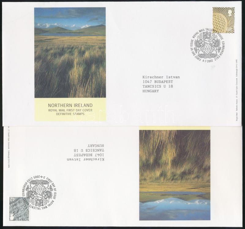 Észak-Írország 2002-2005 Forgalmi bélyeg 2 FDC-n, Northern Ireland 2002-2005 Definitive stamp 2 FDC