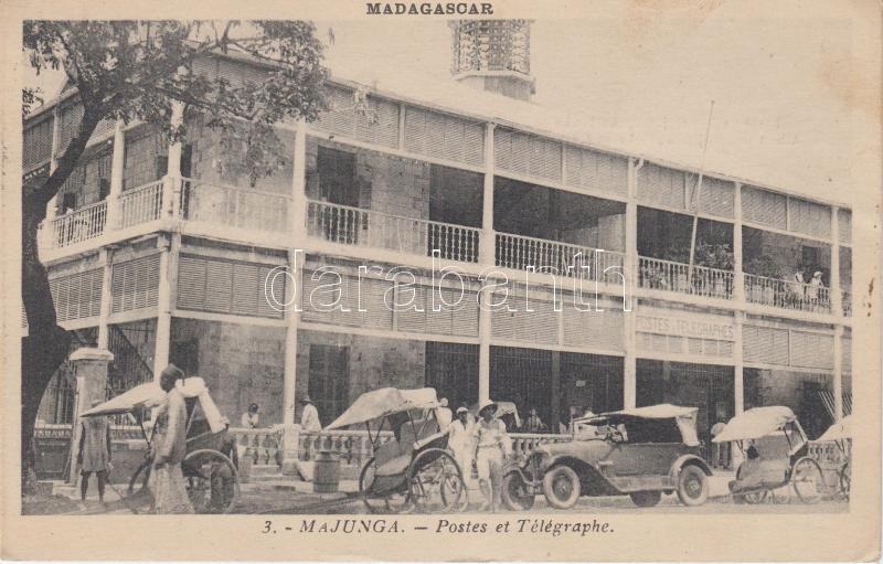 Mahajanga, Majunga; Postes et Telegraphe / Post and telegraph office, automobile