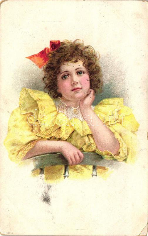 Girl with bow, litho, Leány masnival, litho