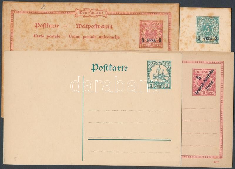 Deutsch Ostafrika 5 diff. unused PS cover, Deutsch Ostafrika 5 klf használatlan díjjegyes levelezőalap (vegyes minőség)