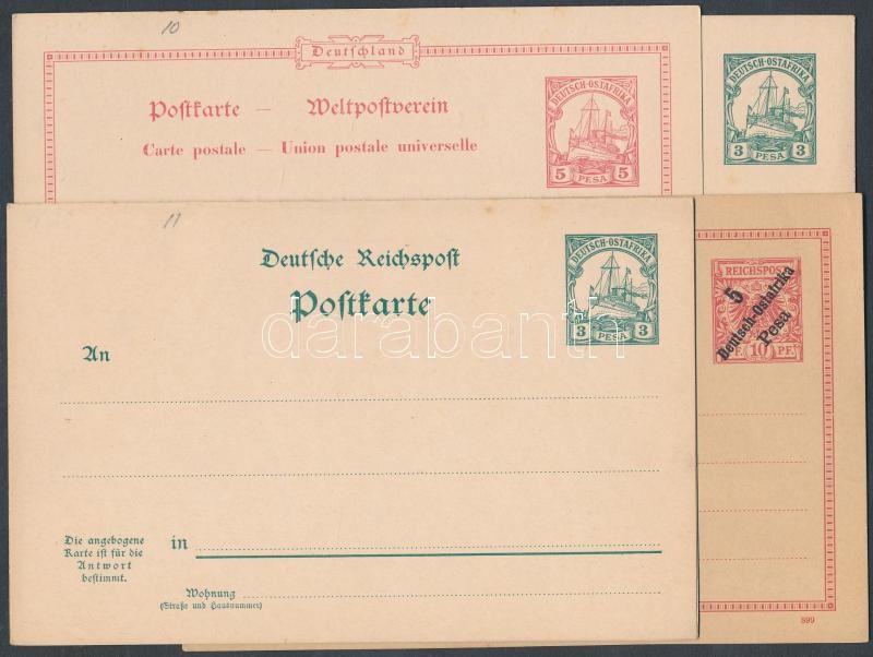 Deutsch Ostafrika 1896-1919 11 db használatlan díjjegyes levelezőlap közte változatok és 1 másodpéldány, Deutsch Ostafrika 1896-1919 11 unused PS-card