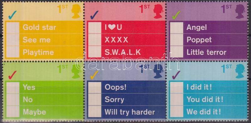 Greeting stamps block of 6, Üdvözlő bélyegek: Rövid üzenetek hatostömb