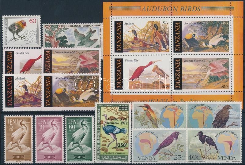 Birds 14 stamps with complete sets + 1 block, Madarak motívum 14 db bélyeg, közte teljes sorok + 1 db blokk