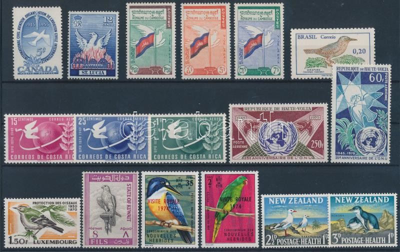 Birds 17 stamps with complete sets, Madár motívum 17 db bélyeg, közte teljes sorok