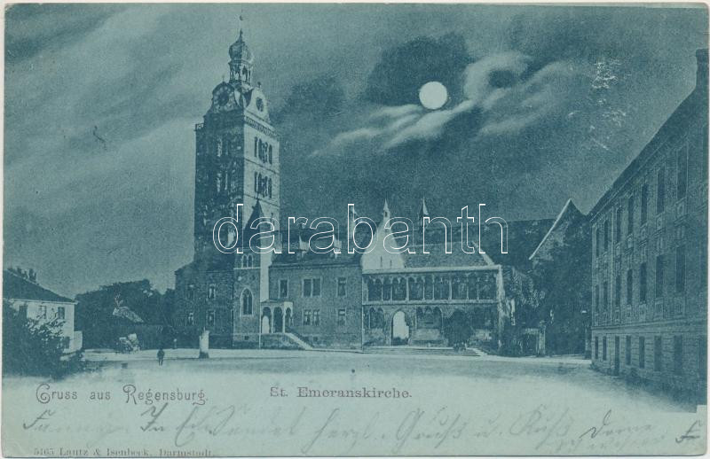 1898 Regensburg, St. Emeranskirche, night