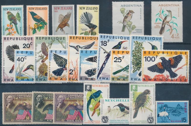 Madár motívum 23 db bélyeg, közte teljes sorok, Birds 23 stamps with complete sets