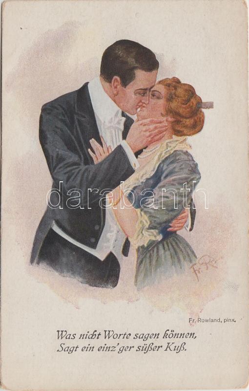 Romantic kissing couple, S.B.D. Serie 4345/2. s: F. Rowland, Romantikus csókolózó pár, S.B.D. Serie 4345/2. s: F. Rowland