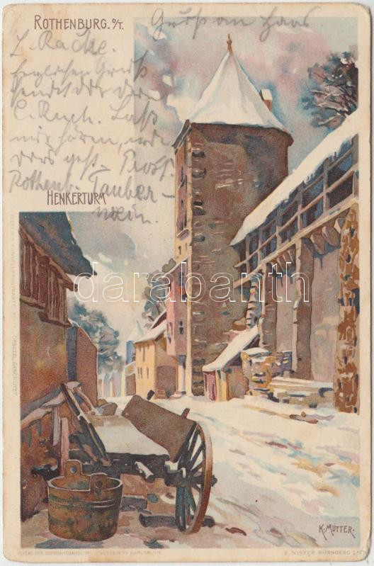 Rothenburg ob der Tauber, Henkerturm, Velten's Künstlerpostkarte No. 117. litho s: K. Mutter