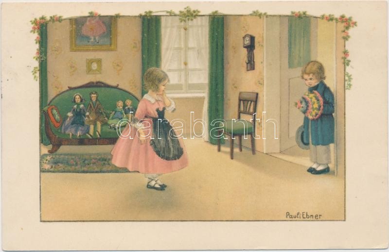 Gyerekek babákkal, A.R. No. 1362. s: Pauli Ebner, Children couple with dolls, A.R. No. 1362. s: Pauli Ebner