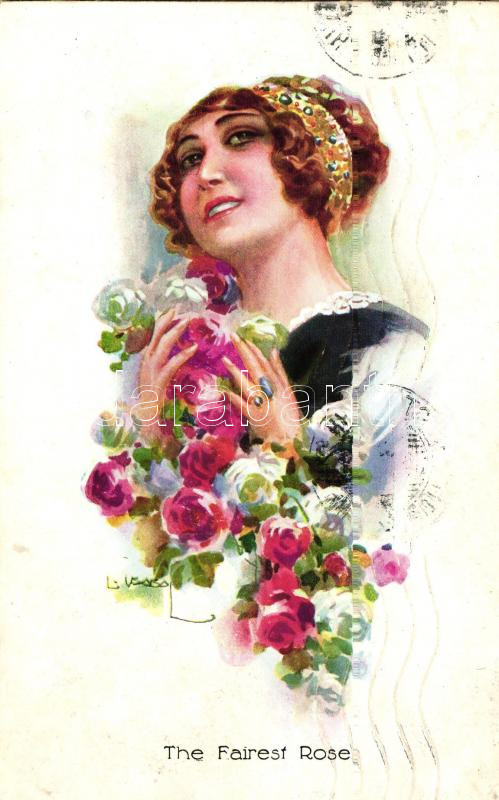 'The fairest rose', Art Deco postcard, E.A.S.B. 110/1 s: Usabal, "A legszebb szál rózsa", Art Deco képeslap, E.A.S.B. 110/1 s: Usabal