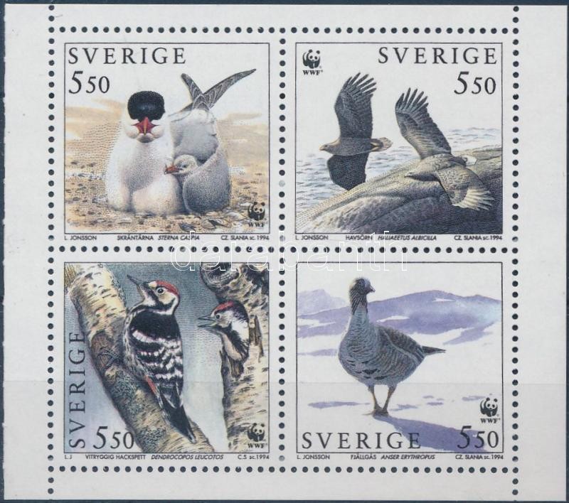 WWF madarak ívsarki négyestömb bélyegfüzetből + 4 FDC, WWF Birds corner block of 4 from stamp-booklet + 4 FDC