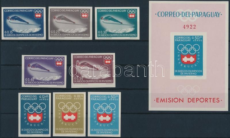 Winter Olympics, Innsbruck imperf set + block, Téli olimpia, Innsbruck vágott sor + blokk