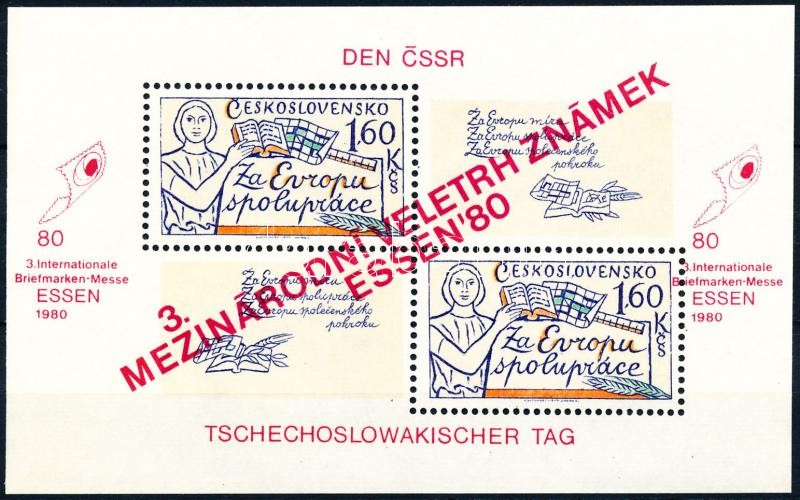 ESSEN nemzetközi bélyegvásár: csehszlovák nap felülnyomott blokk, ESSEN international stamp fair: Czechoslovak day overprinted block