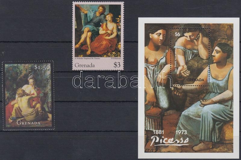 1993-2001 2 Paintings stamp + block, 1993-2001 2 db Festmény bélyeg + blokk
