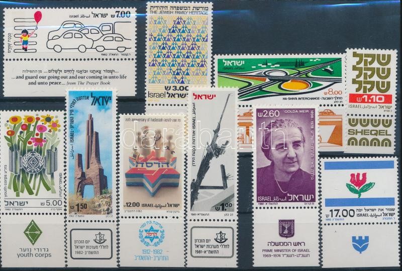 1981-1982 10 diff stamps with tab, 1981-1982 10 klf tabos bélyeg