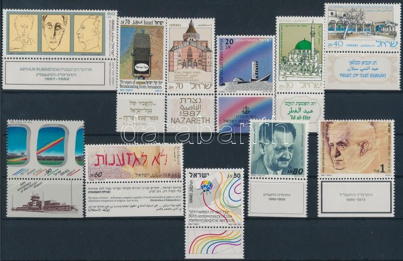 11 diff. stamps with tab, 11 klf tabos bélyeg