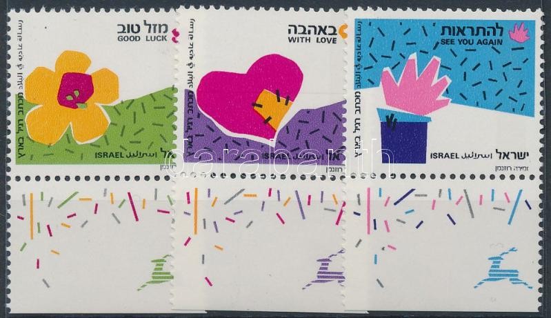 Greeting Stamps set with tab phosphor stripes, Üdvözlőbélyegek tabos sor foszforcsíkkal