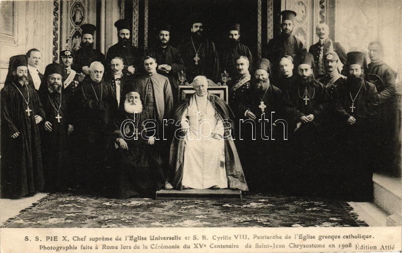 S.S. Pie X Chef Supreme de l'Eglise Universelle et S.B. Cyrille VIII Patriarche de l'Eglise grecque catholique / Pope Pius XI, Cyril IX Moghabghab, XI. Piusz Pápa és IX. Moghabghab, a Görög-katolikus egyház pátriárkája.