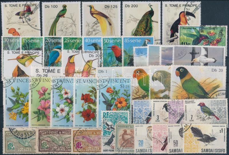 Madár motívum 42 db bélyeg, közte teljes sorok, Birds 42 stamps with sets