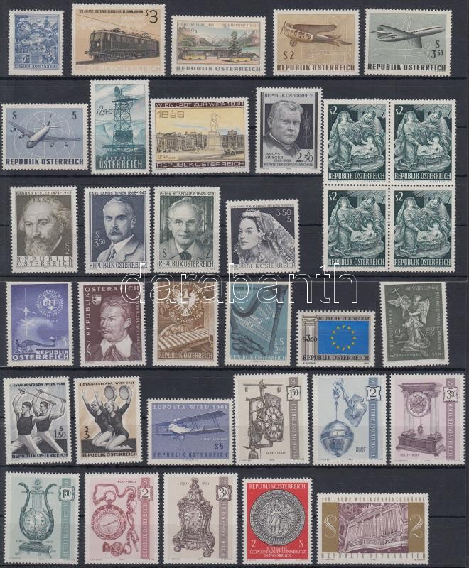 Ausztria 1959-1990 33 klf önálló érték + 4 klf sor + 1 négyestömb 3 db stecklapon, Austria 1959-1990 33 diff stamps + 4 diff sets + 1 block of 4