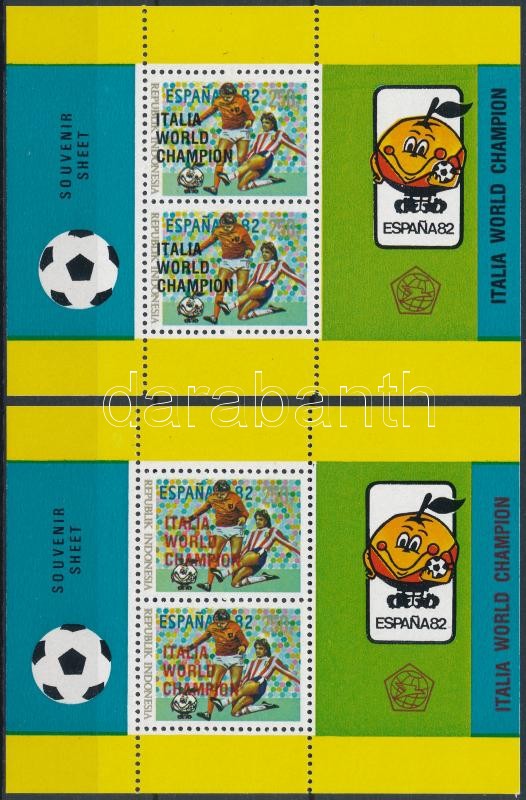 Football World Cup '82 block set with black and red overprint, Labdarúgó Világbajnokság '82 fekete és piros felülnyomással blokk sor
